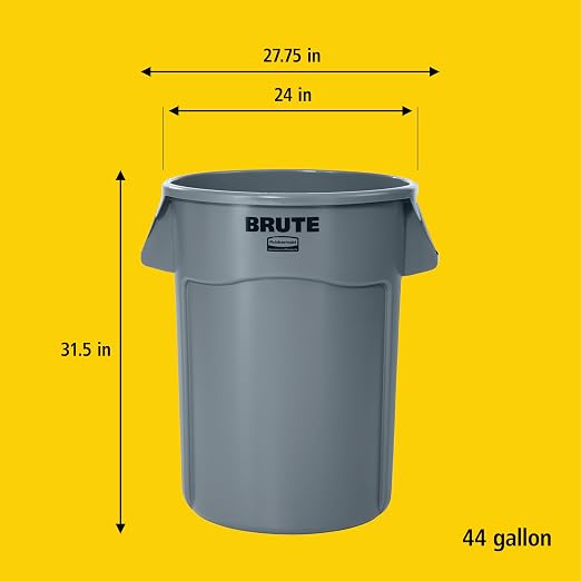 Rubbermaid Commercial Products BRUTE Heavy-Duty Round Trash/Garbage Container, 44-Gallon, Black, for Landscapers/Construction Sites/Restaurants/Back of House/Offices/Warehouses/Commercial Environments