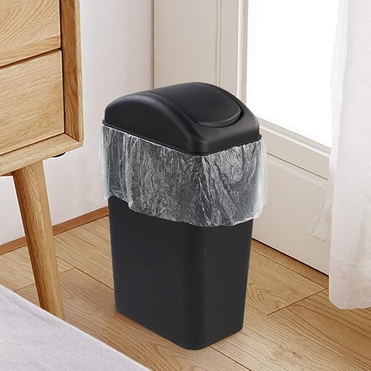 Farmoon 3.5 Gallon/14 L Slim Swing Lid Trash Can for Office Study Bathroom | Small, Black Garbage Bin