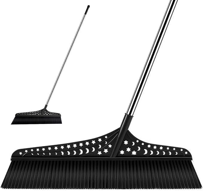 Heavy Duty Broom, Commercial Push Broom with Stainless Steel Handle, Outdoor Broom for Warehouses and Outdoor Areas(Black,50cm)