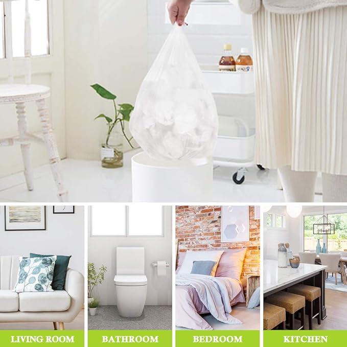 6 Gallon (fit 5.5-6 Gal) Small Clear Trash Bags by RayPard, 72 Counts Garbage Bags 25 Liter Waste Bin Liners for Home Office Kitchen Bathroom Bedroom, 6 Gallon Bucket Liner