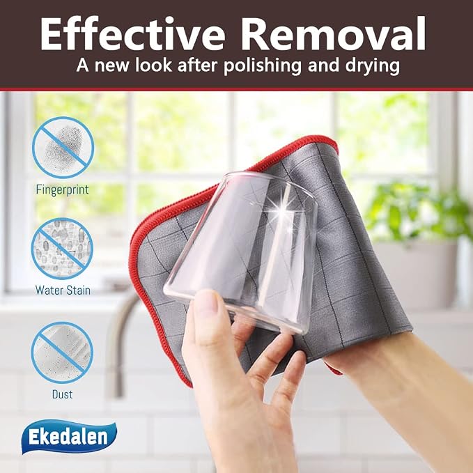 Microfiber Cleaning Cloth Lint Free Glass Polish, Red-Dark Grey | 400GSM Carbon Fiber Cloth for Glass Window Mirror Kitchen, Streak Free, Auto Detailing Easy Clean, 16 x12 in, 6 Pcak