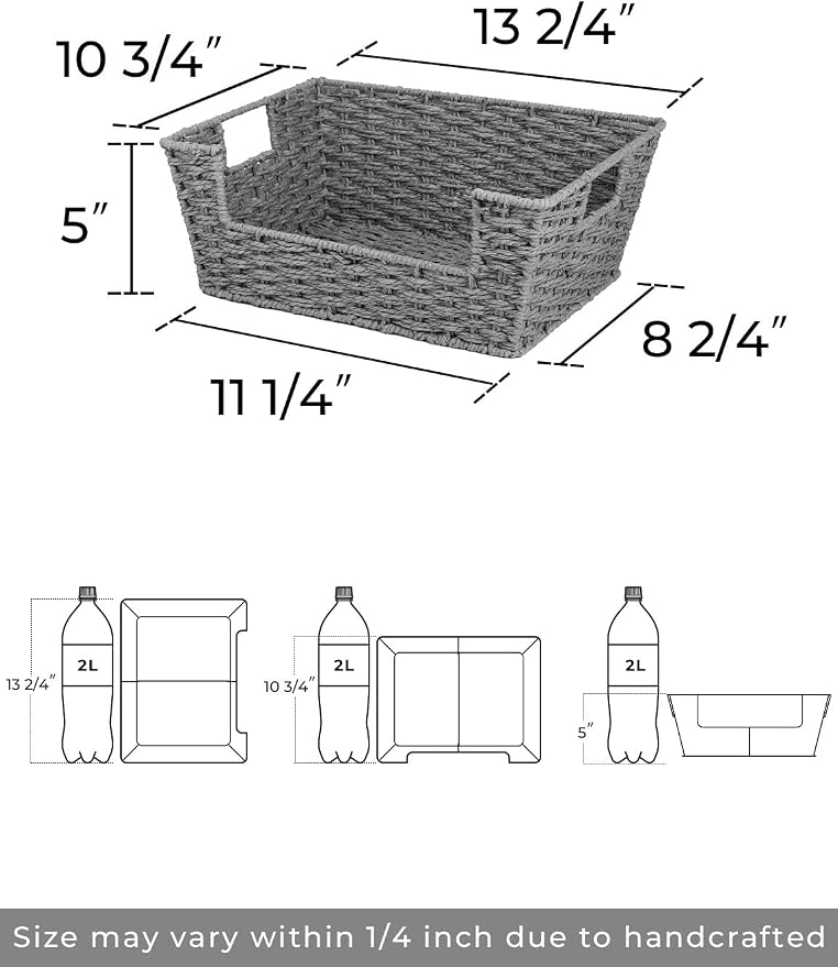 StorageWorks Pantry Baskets for Organizing, Woven Baskets, Round Paper Rope | Pantry Baskets for Patato and Onion Storage, Stackable Wicker Basket Organizer for Shelf, Woven Basket for Storage, 2-Pack