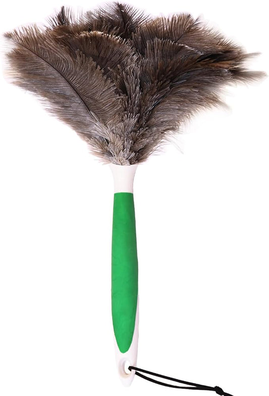 Genuine Ostrich Feather Duster 16 Inch | Reusable Fluffy Soft Car Blind Baseboard Cleaner Handheld Dust Brush Washable for Home Office Cleaning Supplies
