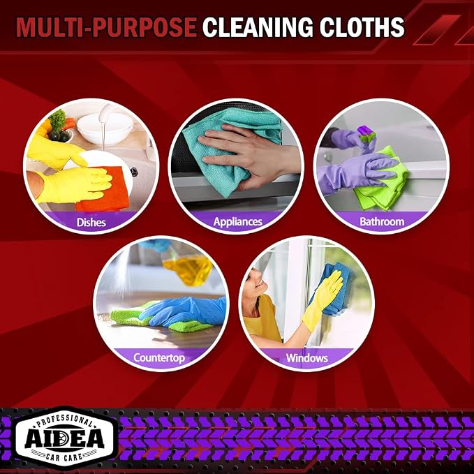 AIDEA Microfiber Cleaning Cloth-150PK, Microfiber Towels for Cars, 12"×12" | Premium All Purpose Car Cloth, Lint Free Rags, Absorbent Towels for SUVs, House, Kitchen, Window, Car Cleaning Wipes