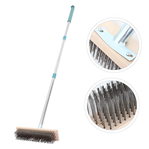 PRETYZOOM Stainless Steel Deck Scrub Brush with Handle Heavy Duty for Concrete Floors Patios and Garages Versatile Outdoor Cleaning Tool