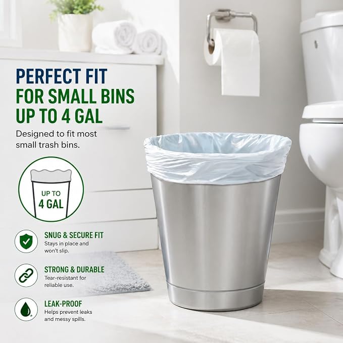4 Gallon Trash Bag Lavender Scented (440 Count) Small Bathroom Garbage Bags Wastebasket Can Liners White Trash Bags for Home Kitchen Office Bins (440 Bags)