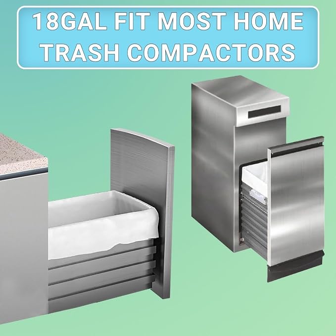 18 Gallon Heavy Duty Compactor Trash Bags 50 Count Reinforced Drawstring Garbage Liners 1.2 Mil Thickness Fit 18 Gallon Compatible with Kitchenaid, Whirpool, GE 15 Inch Compactors GRAND SAVE!
