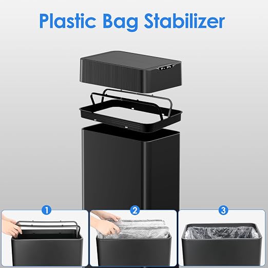 TLSUNNY 21.1 Gallon Automatic Trash Can, Motion Sensor Garbage bin | Stainless Steel Smart Trash Can W/ Butterfly Lid, Bag Retainer Ring for Living Room, Kitchen, Office (Black, 80L)