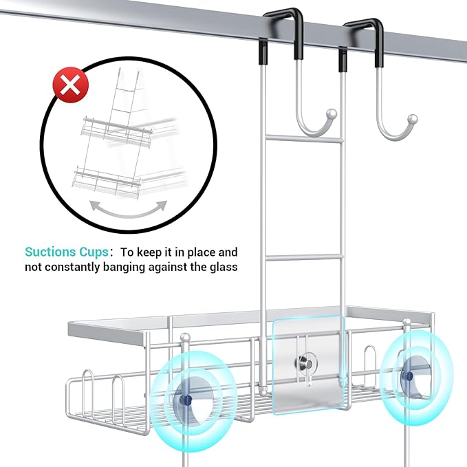 Aitatty Over the Door Hanging Shower Caddy: No Drill Rustproof Shower Rack | Includes Hooks & Soap Holders for Shampoo, Conditioner and Bathroom Essentials, Anti-Slip Design for Any Shower Room