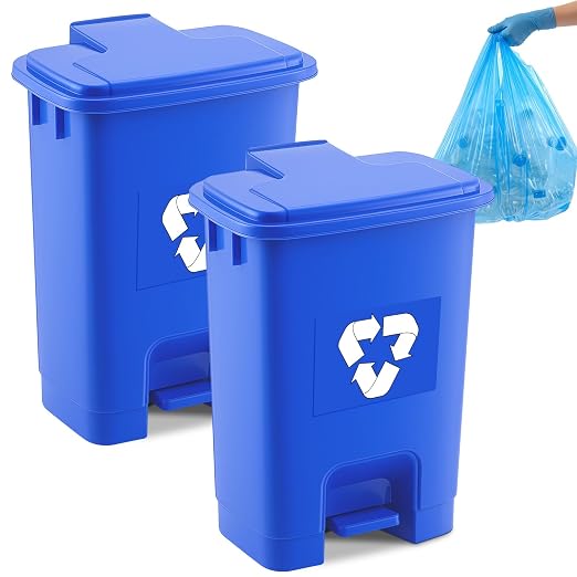 Geiserailie 2 Set 5.3 Gallon Recycle Bins for Kitchen with Foot-Operated & Self-Closing Lid, Includes 50 Trash Bags Wastebasket Bin for Recycling and Waste for Indoor&Outdoor Kitchen & Office