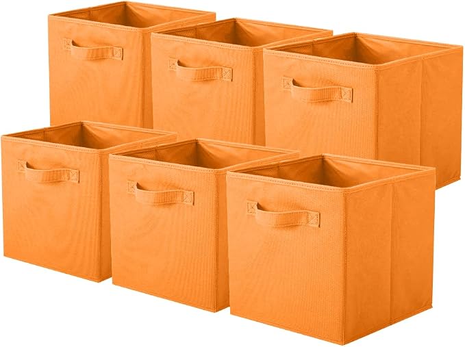 ShellKingdom Storage Bins, Foldable Fabric Storage Cubes And Cloth Storage | Storage Organizer For Closet And Toys, 10.5x10.5x11 INCH, 6 Pack (Orange)