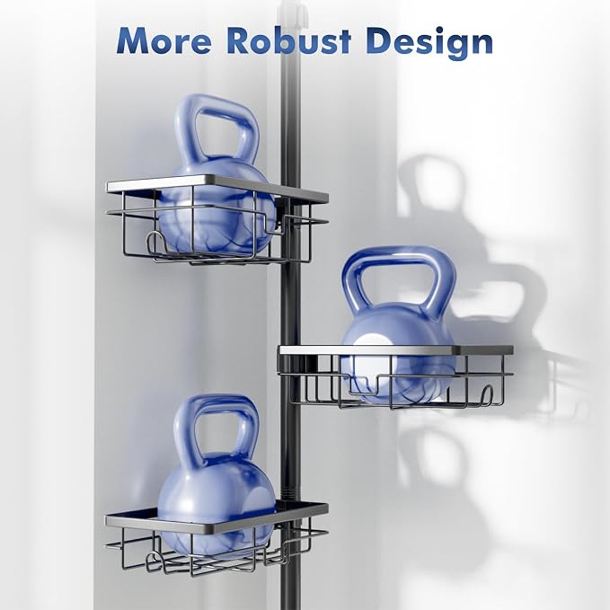 Shower Caddy Organizer Tension Pole, Corner Shower Shelves Bathroom Storage | 6 Tier Shelf, Rustproof 30-120’’ Adjustable, Towel Bar&Soap Dish for Bathroom Organizers, Shower Rack for Inside Shower,Black