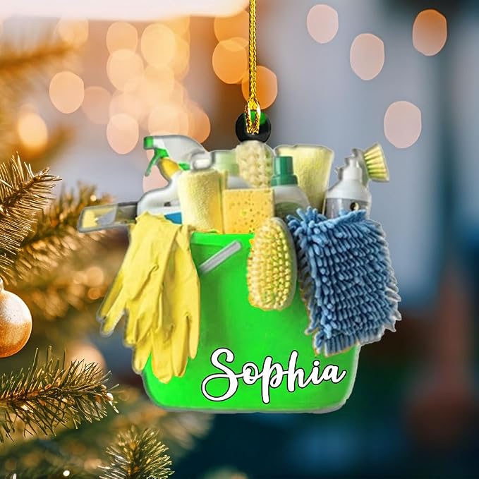 Personalized Cleaning Tools Ornament, Custom Housekeeping Christmas Tree Decoration, Holiday Keepsake Gift for Cleaners, Janitors, Pressure Washers, Housekeepers, Maids and Cleaning Lovers (CT5)