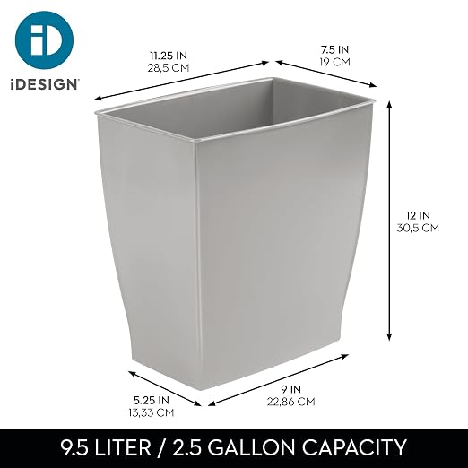 iDesign Small Plastic Bathroom Trash Can, Slim Rectangle, 4-Pack | Garbage Bin