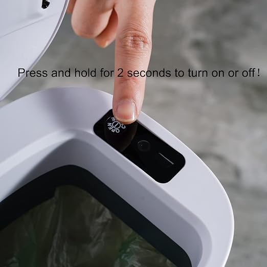 Sooyee 14 Liter Automatic Trash Can with Lid, White | 3.6 Gallon Narrow Garbage Can Touchless or Kick, For Kitchen, Bathroom, Office, Bedroom, Living Room
