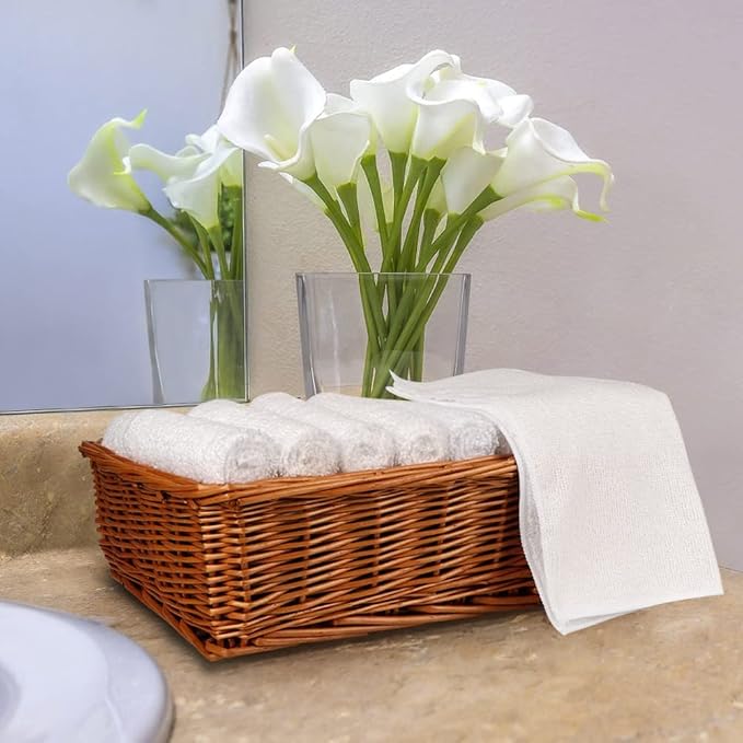 Orighty Washcloths Bulk, 50 Pack Microfiber Face Towels, 12x12 Inch White | Highly Absorbent & Soft Feel, Multi-Purpose Wash Cloths & Hand Towels for Bathroom, Hotel, Spa, and Gym