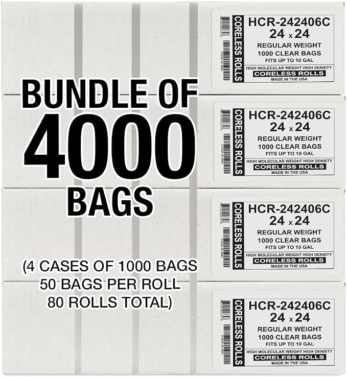 Aluf Plastics 10 Gallon 6 Micron (eq) Clear Trash Bags 24" x 24" 4000 Count
