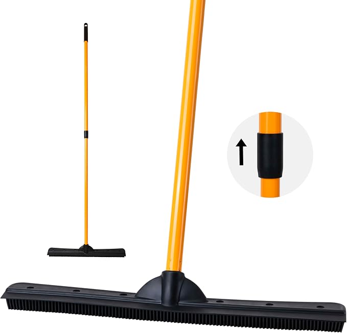 FURemover Pet Hair Removal Rubber Broom, Heavy Duty Cleaning 18" Broom Head | Multi-Surface Rubber Broom with Built in Squeegee Edge, Sweeps up Fur, Hair, and Debris on Tile, Wood, Vinyl, and Carpet