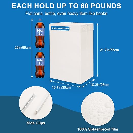 ANZON MORIES 4 Packs Trash Can 13 Gallon Disposable with 8 Waste Bags | Sturdy Cardstock, Recyclable, Splash-Resistant, Pop-Up, Foldable & Portable, for Kitchen, Parties, RV Camping & Outdoor Use