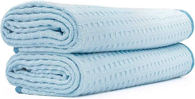 The Rag Company Dry Me A River, Professional Korean 70/30 Blend Microfiber Waffle-Weave Drying & Detailing Towels, Soft Suede Edges, 390 GSM, 20x40 Inches, Light Blue, 2-Pack