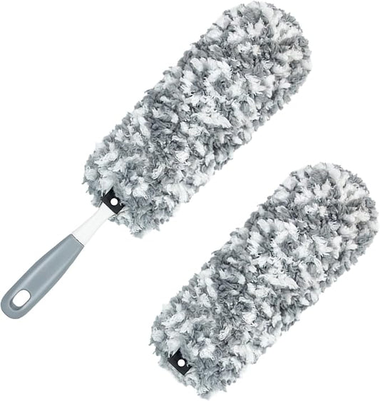 Microfiber Duster with an Extra Washable and Reusable Duster Head, Microfiber Dusters for Household Cleaning, Gray