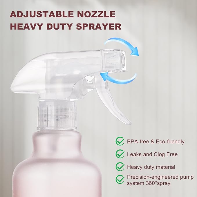 16.9oz Plastic Spray Bottles 2 Pack, 360° Any-Angle Spraying