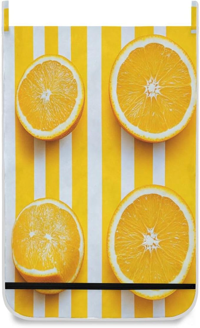 Hanging Laundry Hamper Over the Door with Stainless Steel Hooks Rack Dirty Clothes Wall Mounted Hamper Basket Bag 29.5X20inch Yellow Orange Fruit