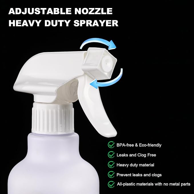 12oz/350ml Plastic Spray Bottles 1 Pack, Adjustable Mist/Stream | Refillable heavy duty spray containers for plants, cooking, hair care and household cleaning