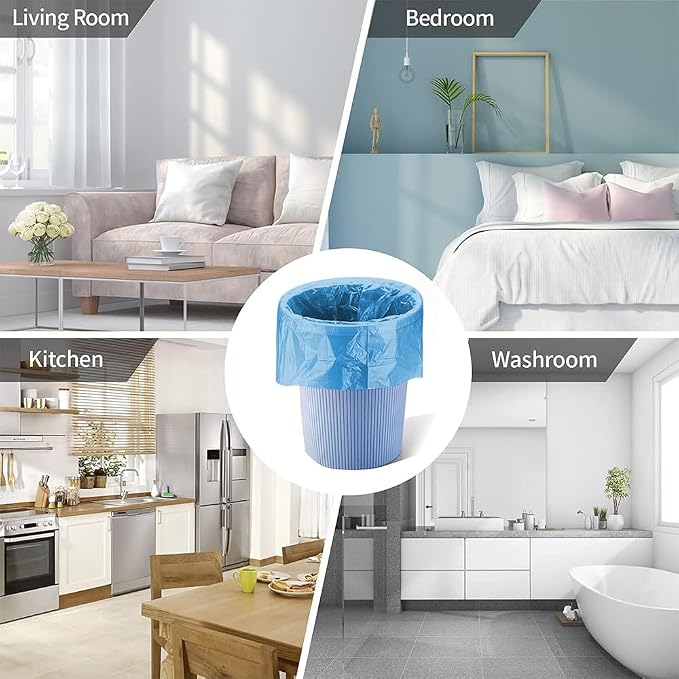 5 Rolls Small Trash Bags - 200 Counts 4 Gallon Small Garbage Bags (Blue) | Durable for home office kitchen Bathroom Bedroom Trash Can liners