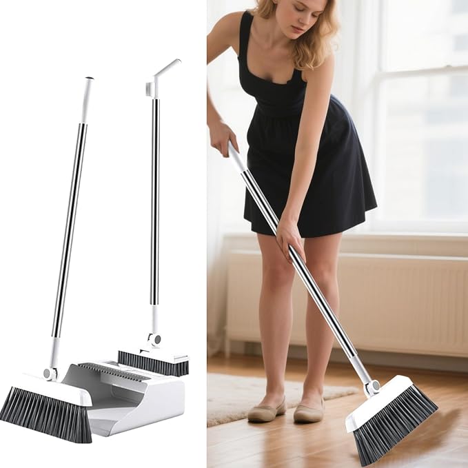 Broom Set 3 Pieces Rust Proof Cleaning Tool Gadgets | Broom With Dust Pan for Home Kitchen Apartment Indoor Outdoor Floor Dorm Garage