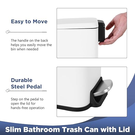 1.3 Gallon Small Kitchen Trash Can, Stainless Steel, Removable Plastic Inner Bucket, Foot Pedal, for Bathroom,(2 Set)
