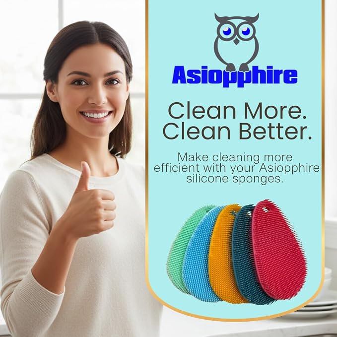 Silicone Sponge Dish Scrubber - Food Grade and Housecleaning - BPA Free Silicone Kitchen Scrubber [5 Pack Ovals Summer]