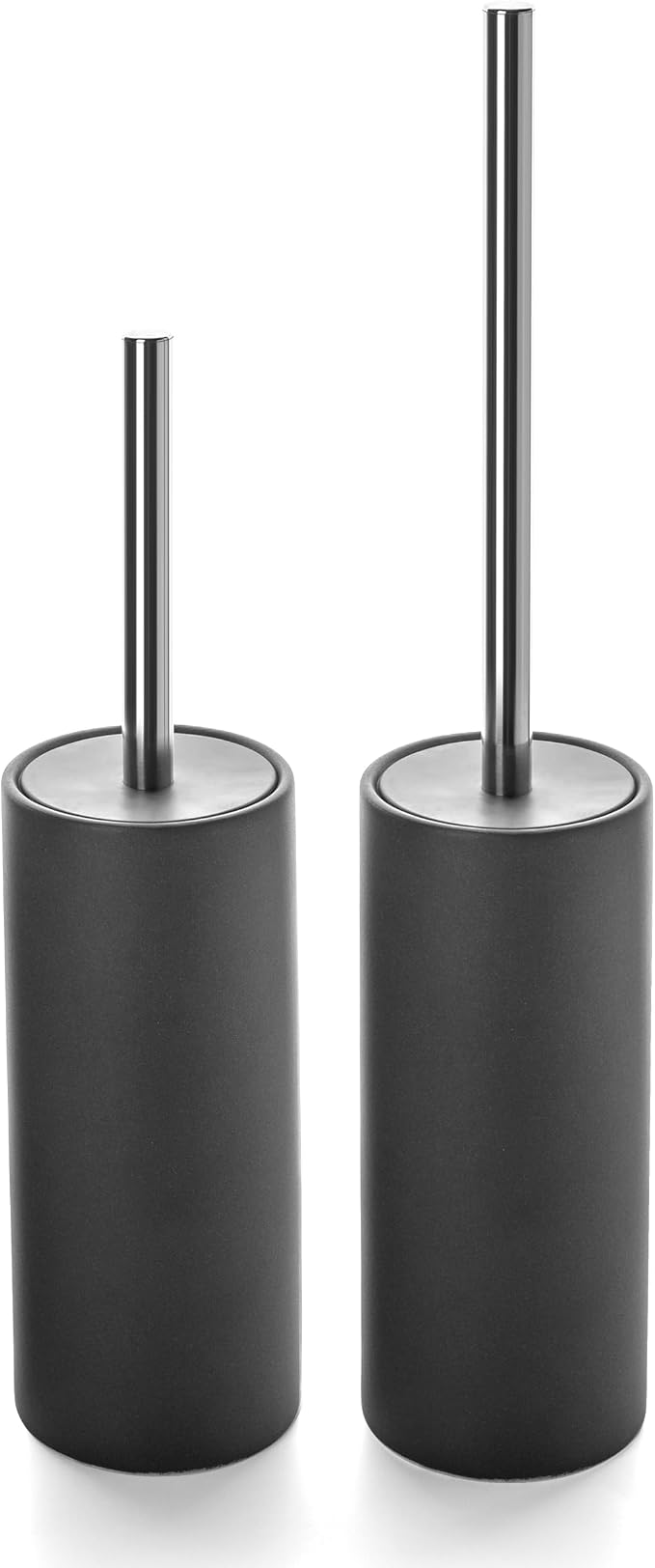 Matt Gray Ceramic Toilet Brush and Holder Set | Freestanding Toilet Bowl Cleaners Brush, Scrubber Brush for Toilet, Bathroom Accessories with Stainless Handle, Deep Cleaning