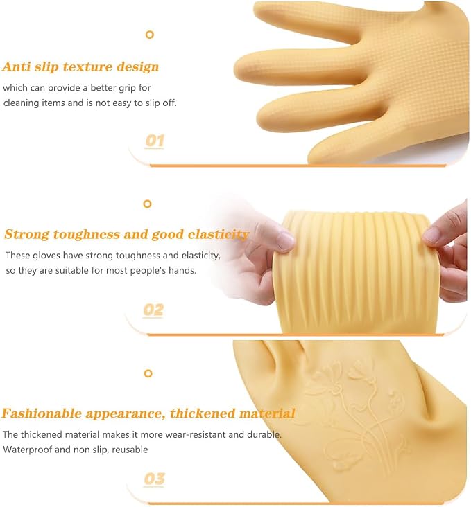 3- Pair 17.8 - Inch Elbow - Length Reusable Rubber Waterproof Household Cleaning and Kitchen Dishwashing Gloves - Small Size
