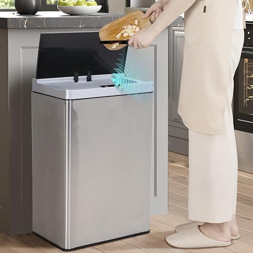 Stainless Steel Automatic Trash Can - 13.2 Gallon Motion Sensor Garbage Can with Soft Close Lid for Kitchen/Home Office (Silver)