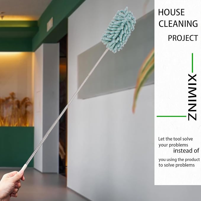 Green Retractable Microfiber Duster for Cleaning Extendable Washable Hand Duster Feather Duster Cleaning Tool for Cleaning Office, Car, Window, Computer, Air Condition