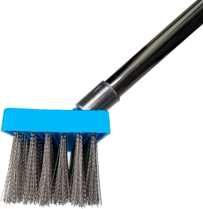 65" Long Handle Pool Brush - Heavy Duty Stainless Steel Wire Bristle Scrubber for Concrete Floor, Patio, Swimming Pool - 45° Angled Head, Long Handle Deck Broom