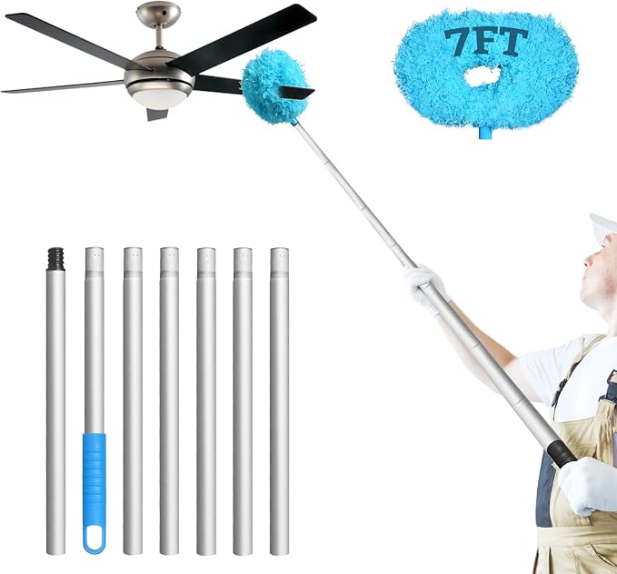 Eunice Ceiling Fan Cleaner Duster with Extension Pole | 13-78Inch Reusable Fan Blade Cleaning Tool for Cobweb Walls and Door Window