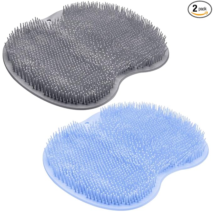 2PACK Shower Foot Scrubber Mat Back Washer Back Exfoliating Bath Wash Pad Wall Mounted Slip Suction Cups Foot Scrubber for Use in Shower Cups Foot Cleaner for Men and Women