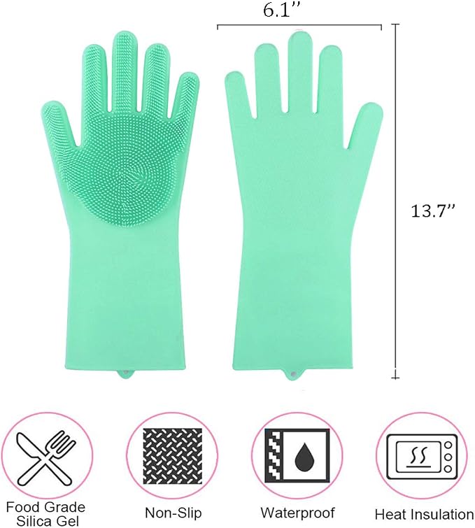 Magic Silicone Dishwashing Scrubber, 2 in 1 Reusable Rubber Gloves, Heat Resistant Kitchen Tool for Household