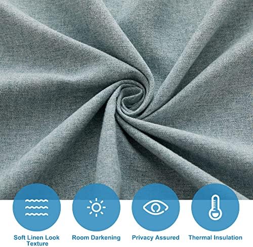RYB HOME Door Window Curtains, Rich Linen Texture Room Darkening Thermal Insulated Tricia French Door Curtains Drapes Blinds for Patio Doorway, W26 x L80 inch, 1 Panel, Stone Blue