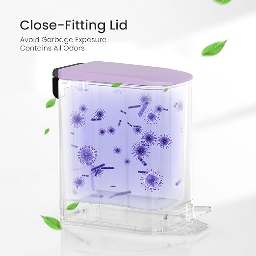 Cesun Small Bathroom Trash Can with Lid, 1.6 Gal, Soft Close, Purple | Step pedal soft close, Slim 5.9in fits narrow spaces, Stainless steel, Anti-fingerprint, Removable inner bucket, Odor seal
