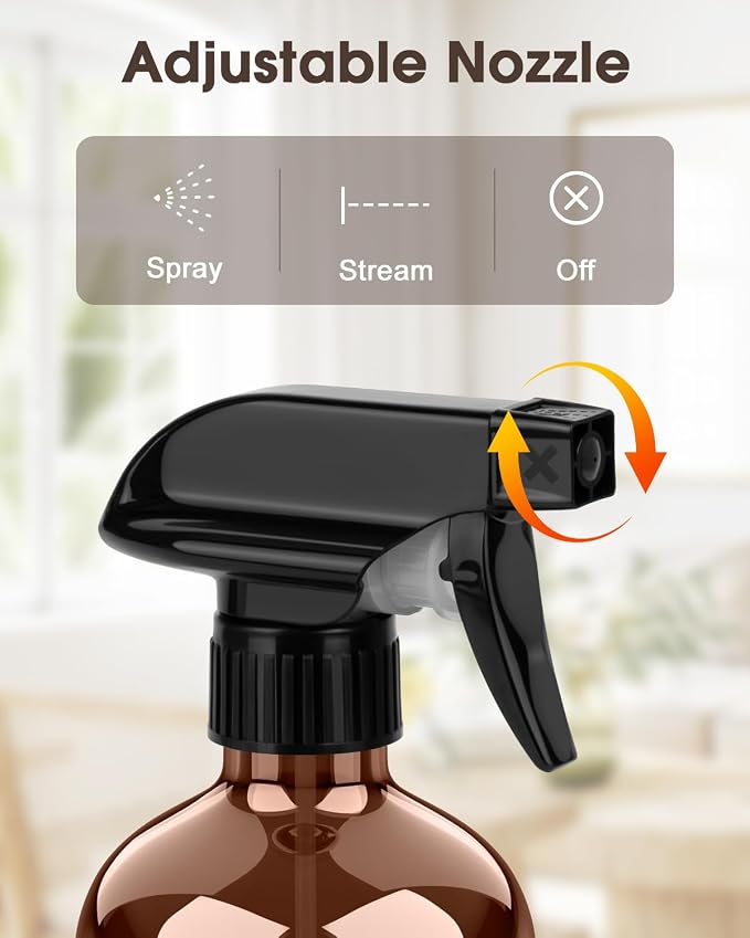 Bontip Glass Spray Bottle with Silicone Sleeve Protection, Amber Glass Spray Bottle Set for Window Cleaner Aromatherapy Facial Hydration Watering Flowers Hair Care 2 Pack/16 oz (Brown & Grey, 16 oz)