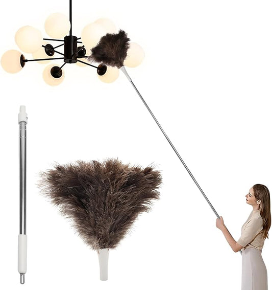 Ostrich Feather Duster Pole 28 to 72 Inch,Extendable Feather Duster Used for Home Cleaning Ceilings Furniture Fans