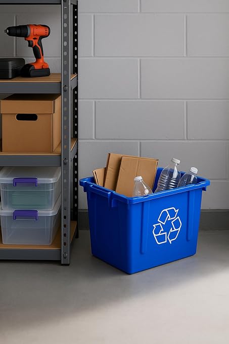 2 Pack 14 Gallon Rectangular Curbside Recycling Bin – Durable Indoor/Outdoor Container with Ergonomic Handles, Stackable Design and Weather-Resistant Plastic for Home, Office and Commercial Use