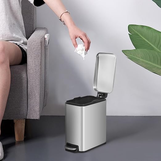 1.3 Gallon Kitchen Trash Can, Stainless Steel, Removable Plastic Inner Bucket, Foot Pedal, for Bathroom,(2 Set)