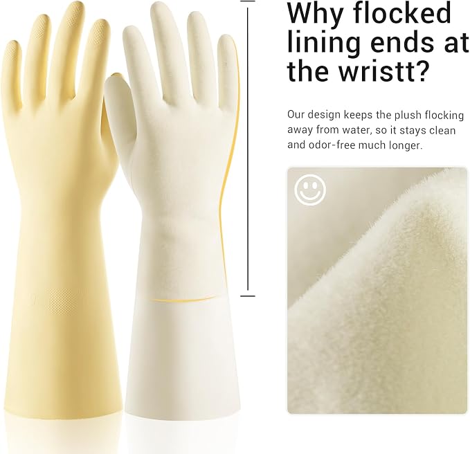 ThxToms 2 Pair Nitrile Dishwashing Cleaning Gloves,with Cotton Flocked Liner,Skin-Friendly & Anti-Slip Design,Y&P