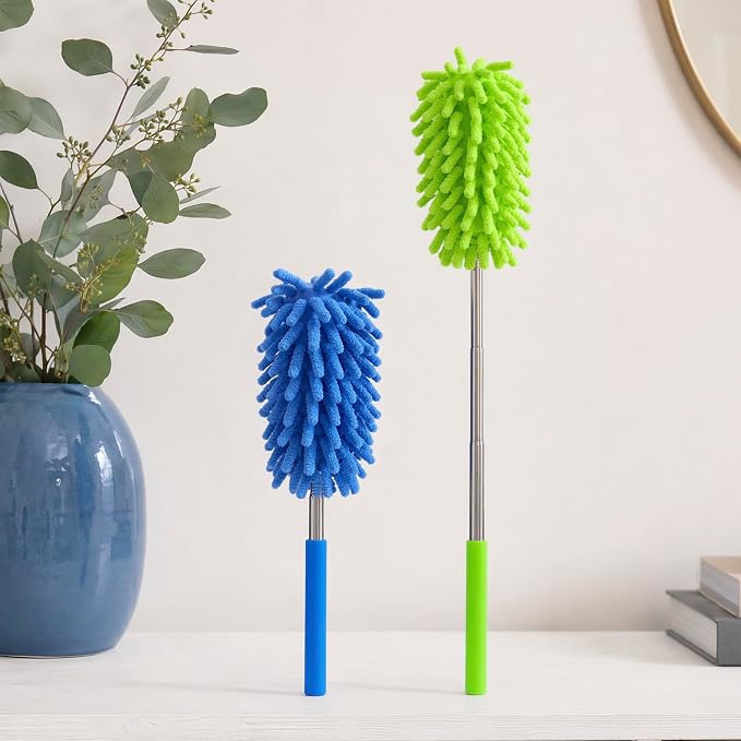 2 Pack Microfiber Duster for Cleaning, Hand Washable Dusters, Extendable Pole, Detachable Cleaning Supplies for Car, Ceiling Fan, Window, Furniture, Office