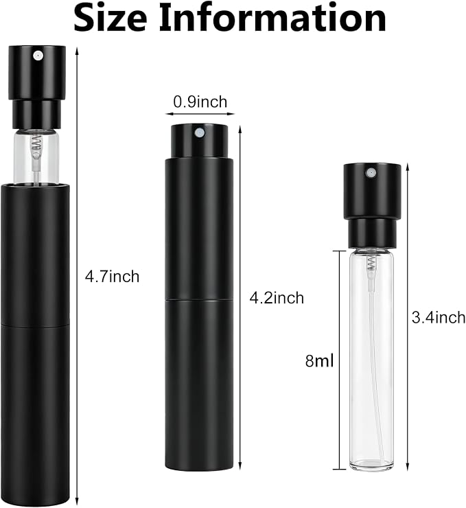 3 Pack 8ml Travel Perfume Bottle Refillable (Black Sliver Pink) | Portable Atomizer Perfume Spray Bottles Mini Empty Travel Size Perfume Refill Cologne Sprayer for Travel Outgoing
