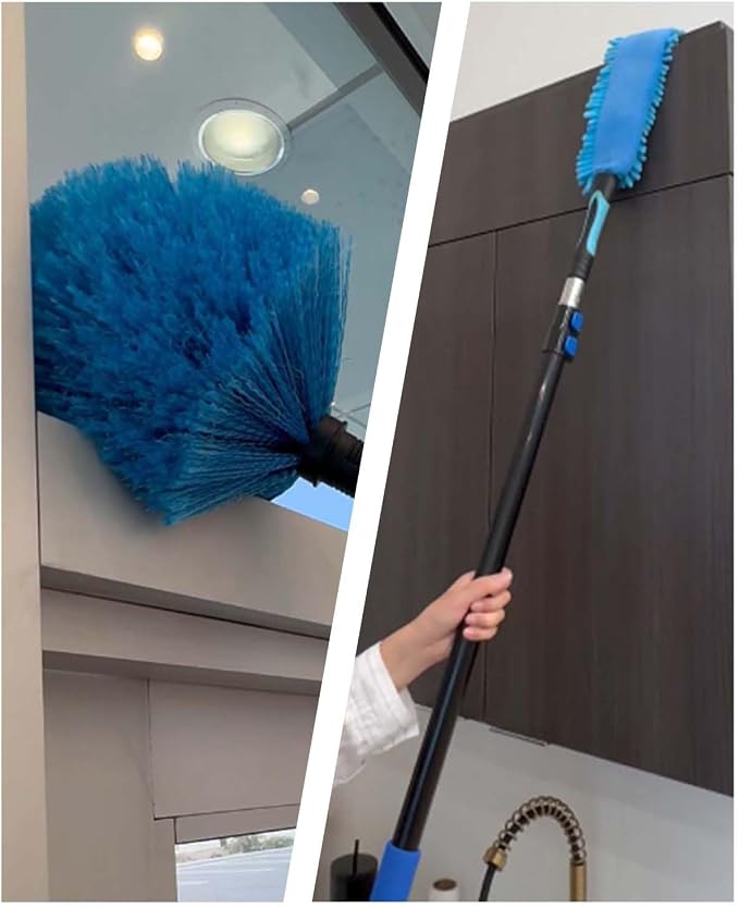 20ft Painted Wall Mop, 12ft Extension Pole, High Ceiling Cleaning Tool | Heavy Duty, 3-in-1 Cleaning Kit, 4 Microfiber Chenille Pad, Cobweb Duster, Fan, Baseboard, Window Squeegee Kit